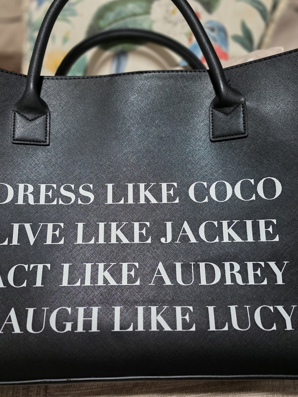 Black Statement LA/TC Tote Bag with White Typography